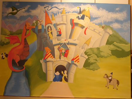 Dragon and Castle Mural on Canvas